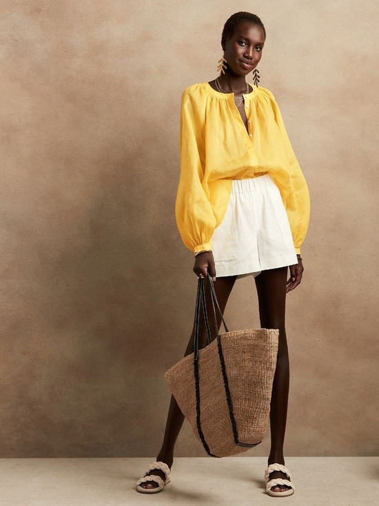 Banana Republic Tops - BANANA REPUBLIC • Ramie Balloon Sleeve Blouse in Yellow Umbrella